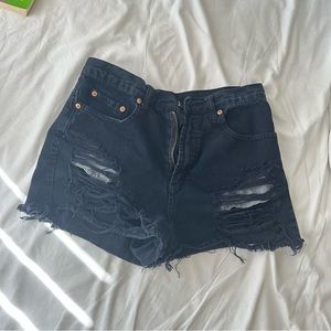 Distressed indigo denim shorts